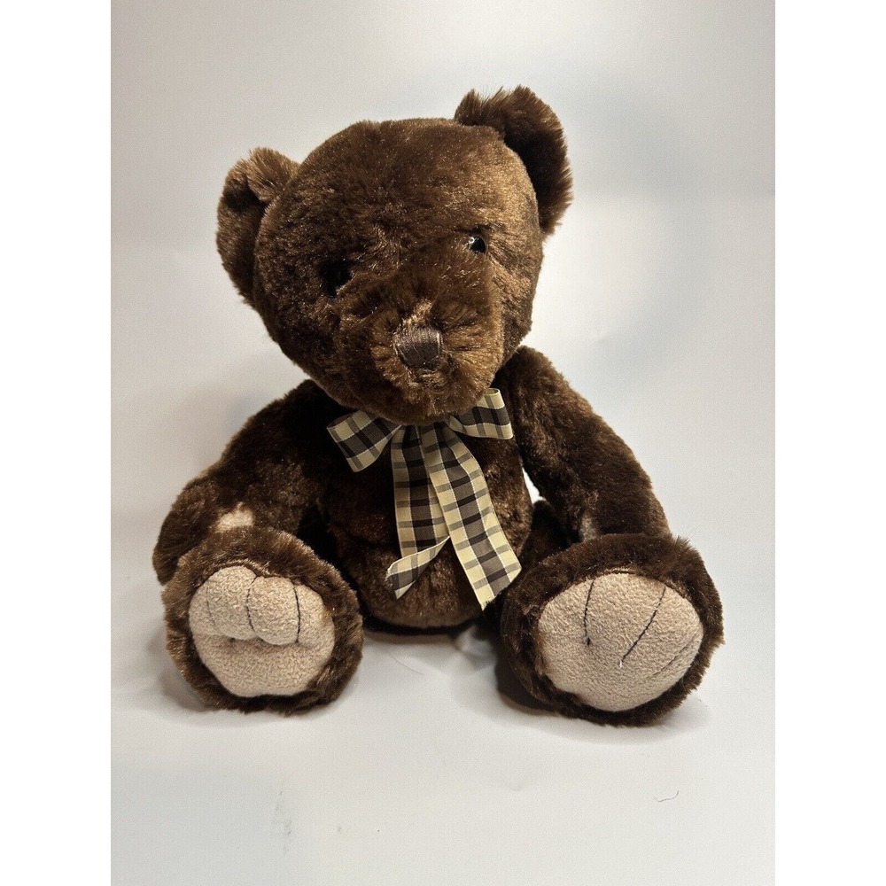 Bears By Precise Ramsey Brown Teddy Bear Checkered Bowtie Hard Eyes Plush 15"